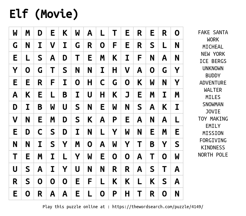 Download word search on elf movie