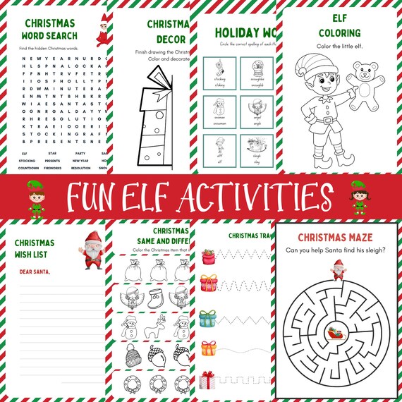 Elf activities printable elf christmas coloring pages letter to santa christmas elf activities elf printable game game bundle instant download