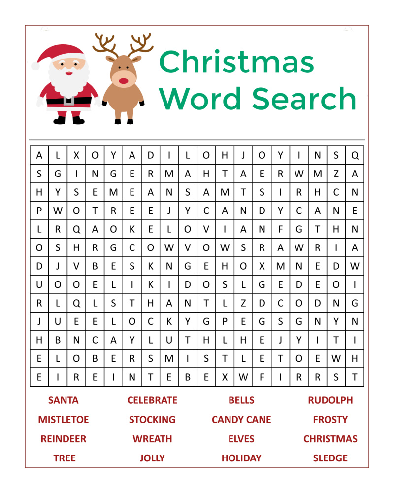 Santas christmas word search activity page