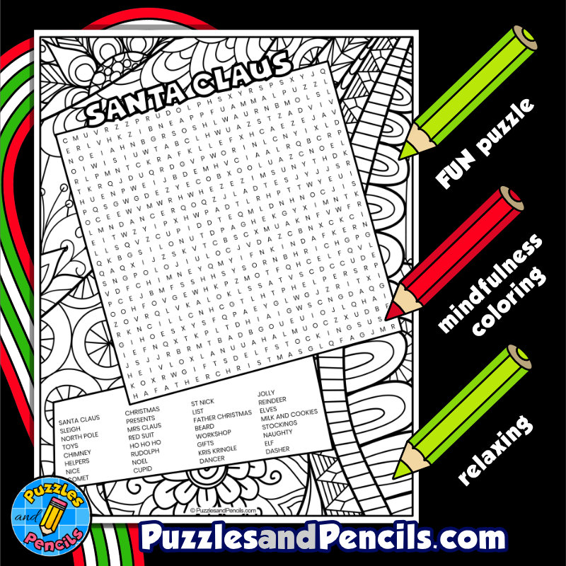 Santa claus word search puzzle activity page with coloring christmas wordsearch made by teachers