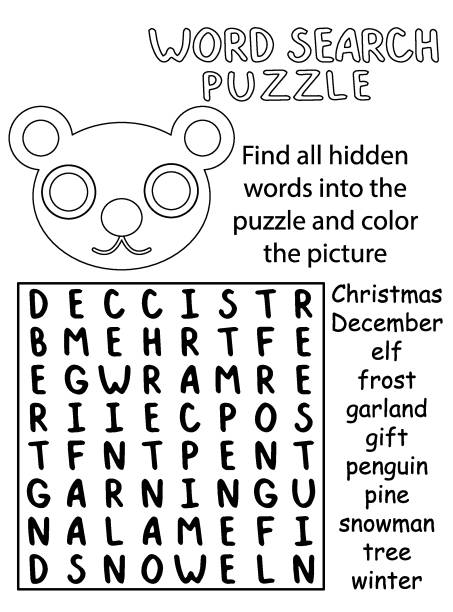 Black and white word search puzzle for kids vector stock illustration