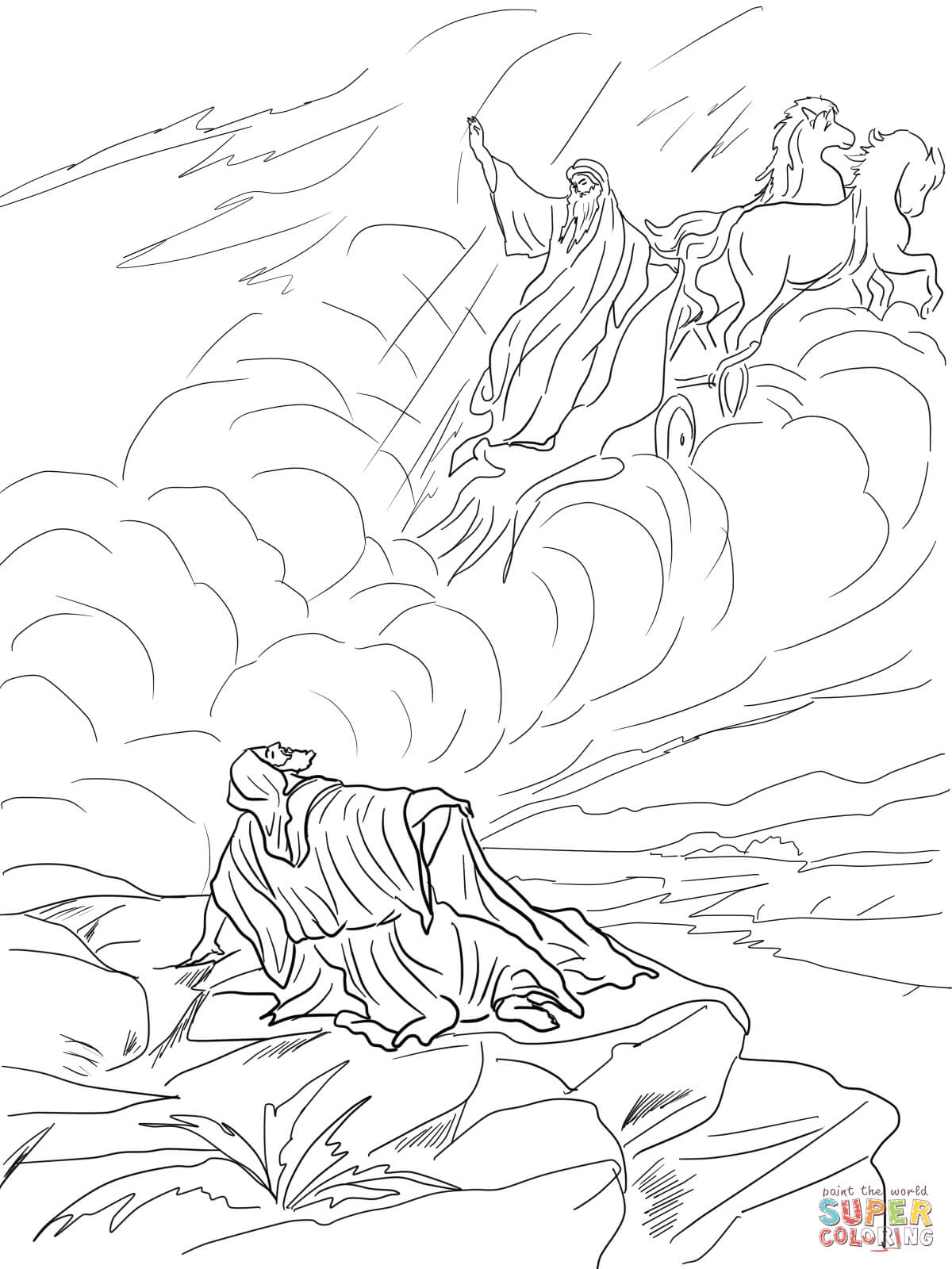 Elijah taken up to heaven in a chariot of fire coloring page free printable coloring pages