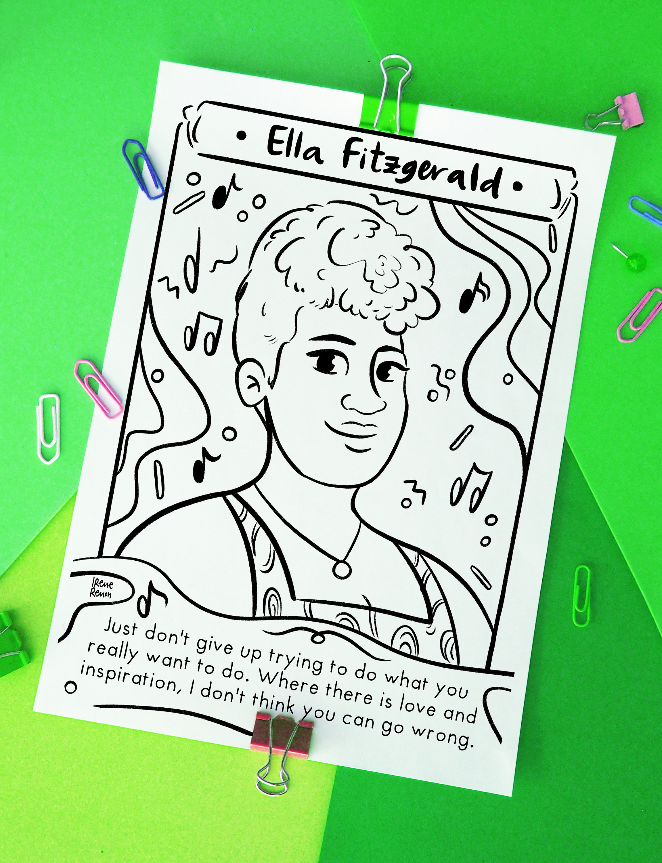 Black history month ella fitzgerald coloring page famous artist printable drawing women history month coloring sheet women in history print