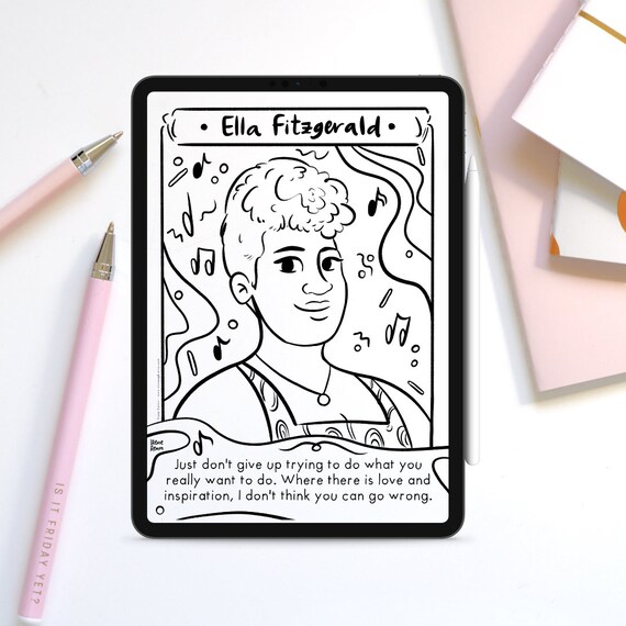 Coloring page ella fitzgerald black women in history printable coloring sheet women history month downloadable black history month