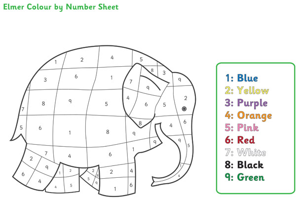 Early learning resources elmer the elephant colour by numbers