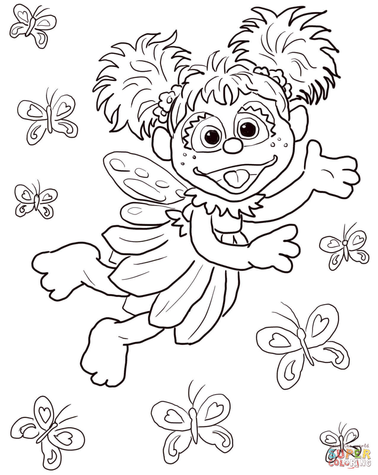 Abby cadabby flying with butterflies coloring page free printable coloring pages