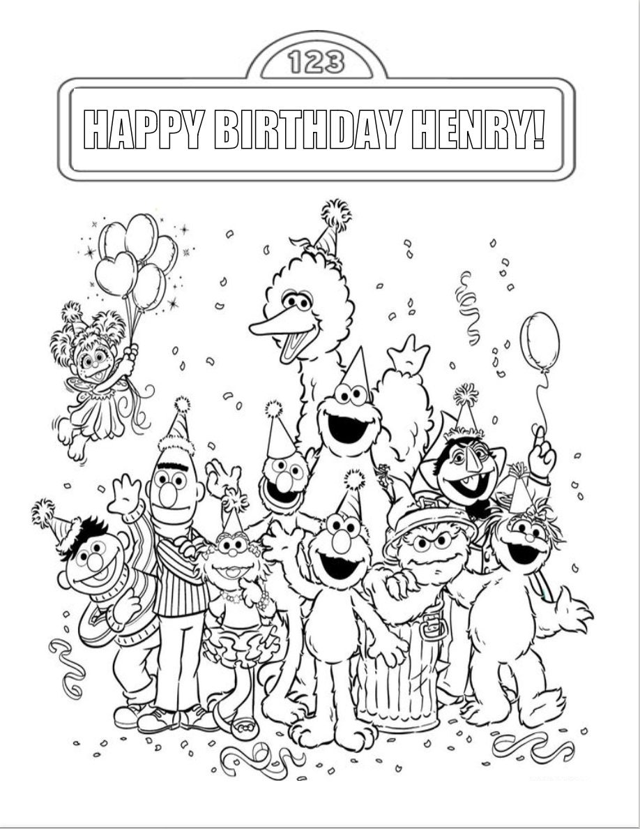 Full page sesame street birthday coloring page