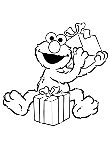 Elmo opening birthday presents coloring page free printable coloring pages