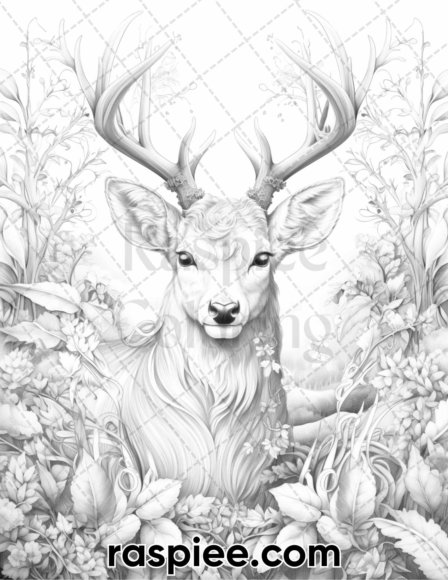 Christmas deer grayscale coloring pages for adults printable pdf i â coloring