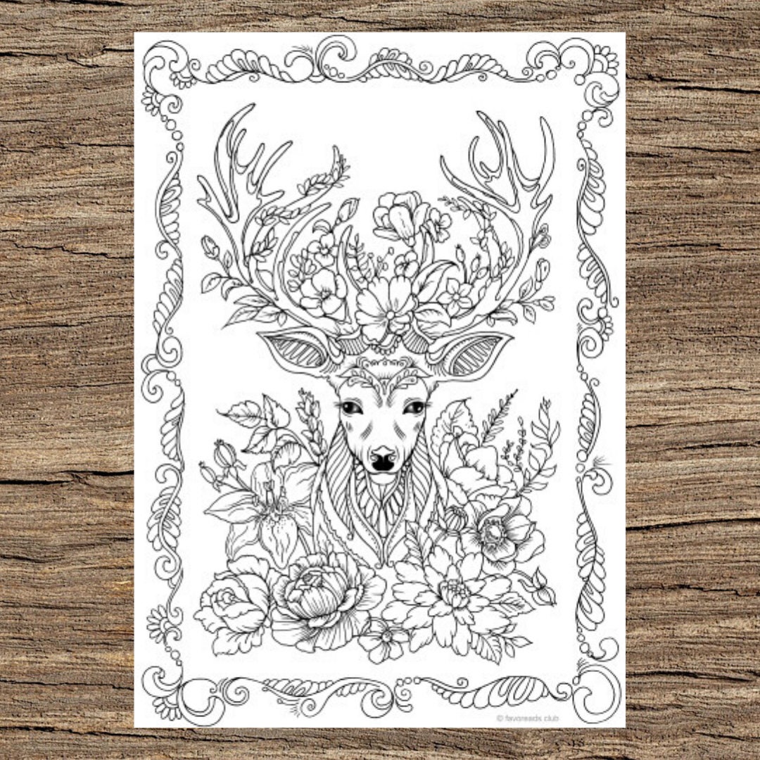 Fantasy deer printable adult coloring page from favoreads coloring book pages for adults and kids coloring sheets coloring designs