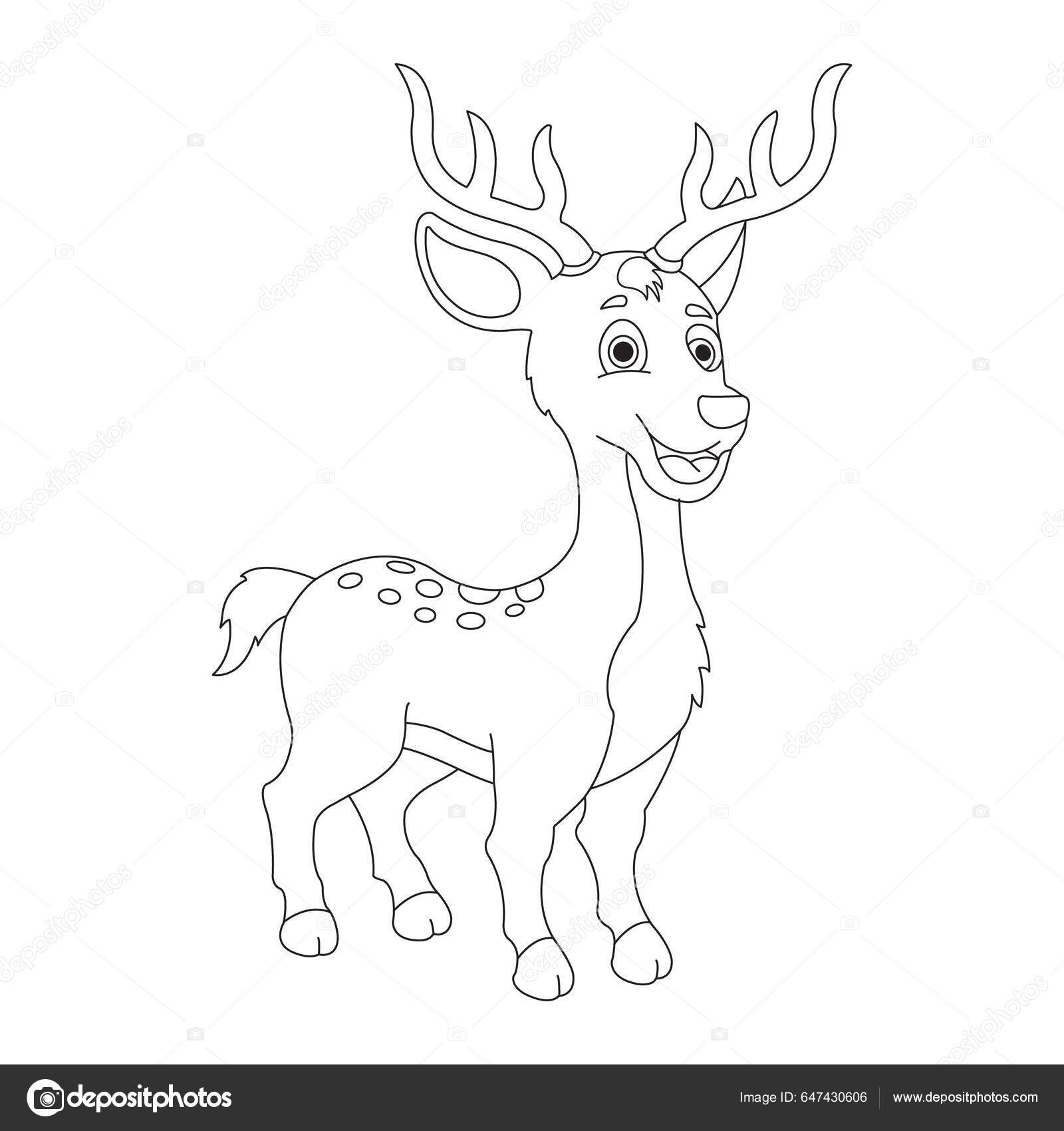 Cute deer coloring page kids animal outline reindeer coloring book stock vector by softflora