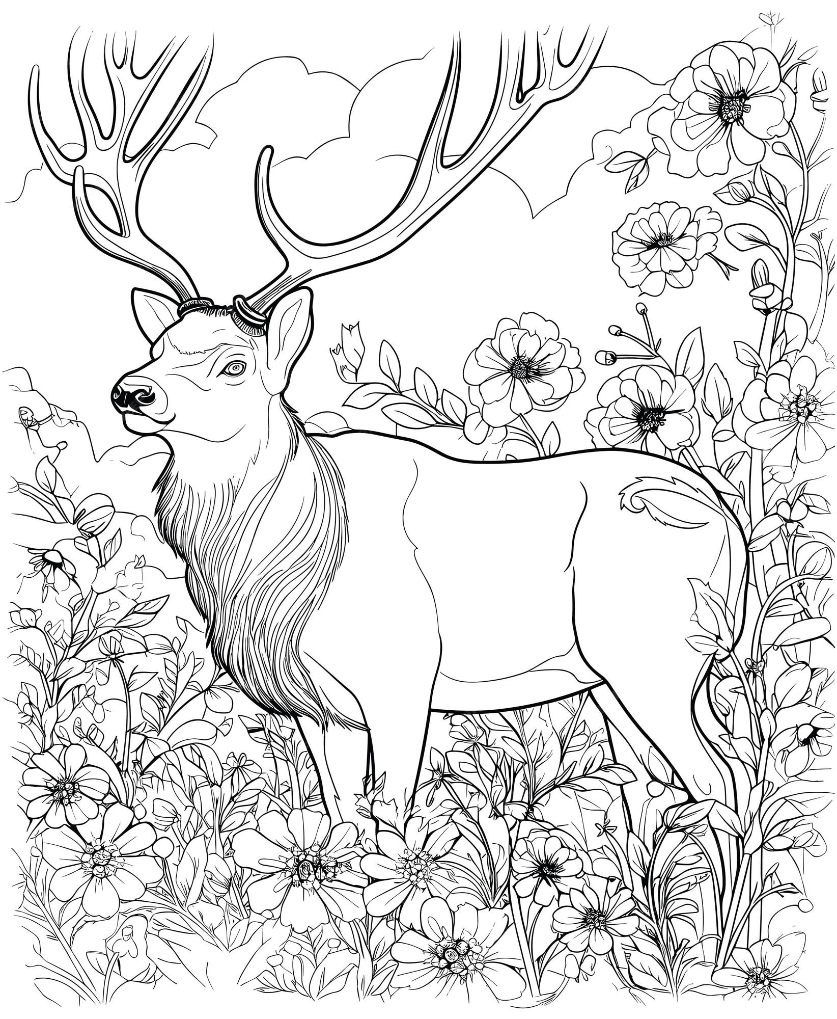 Premium vector elk coloring pages for adults