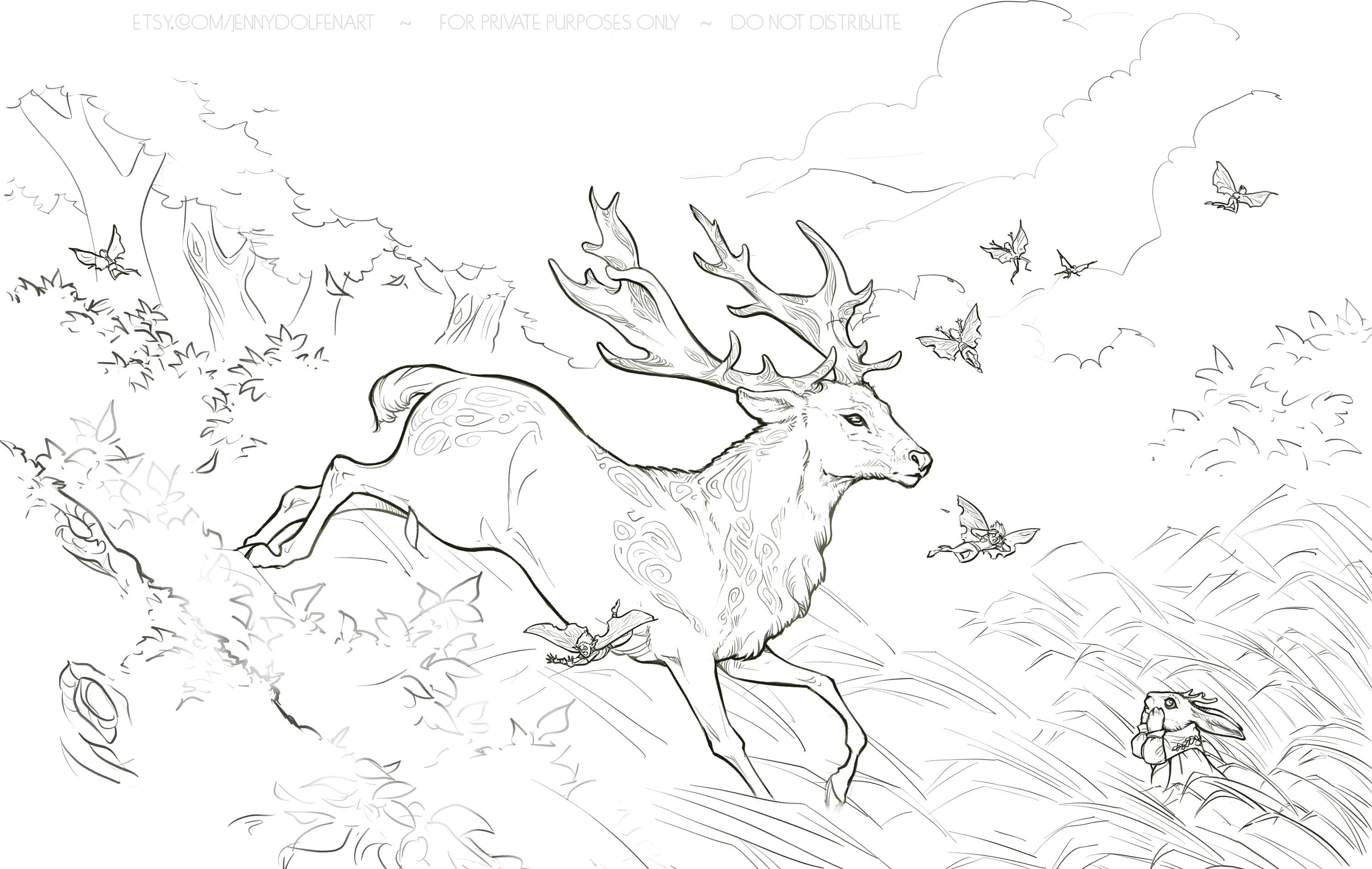 Coloring page the forest guardian instant download