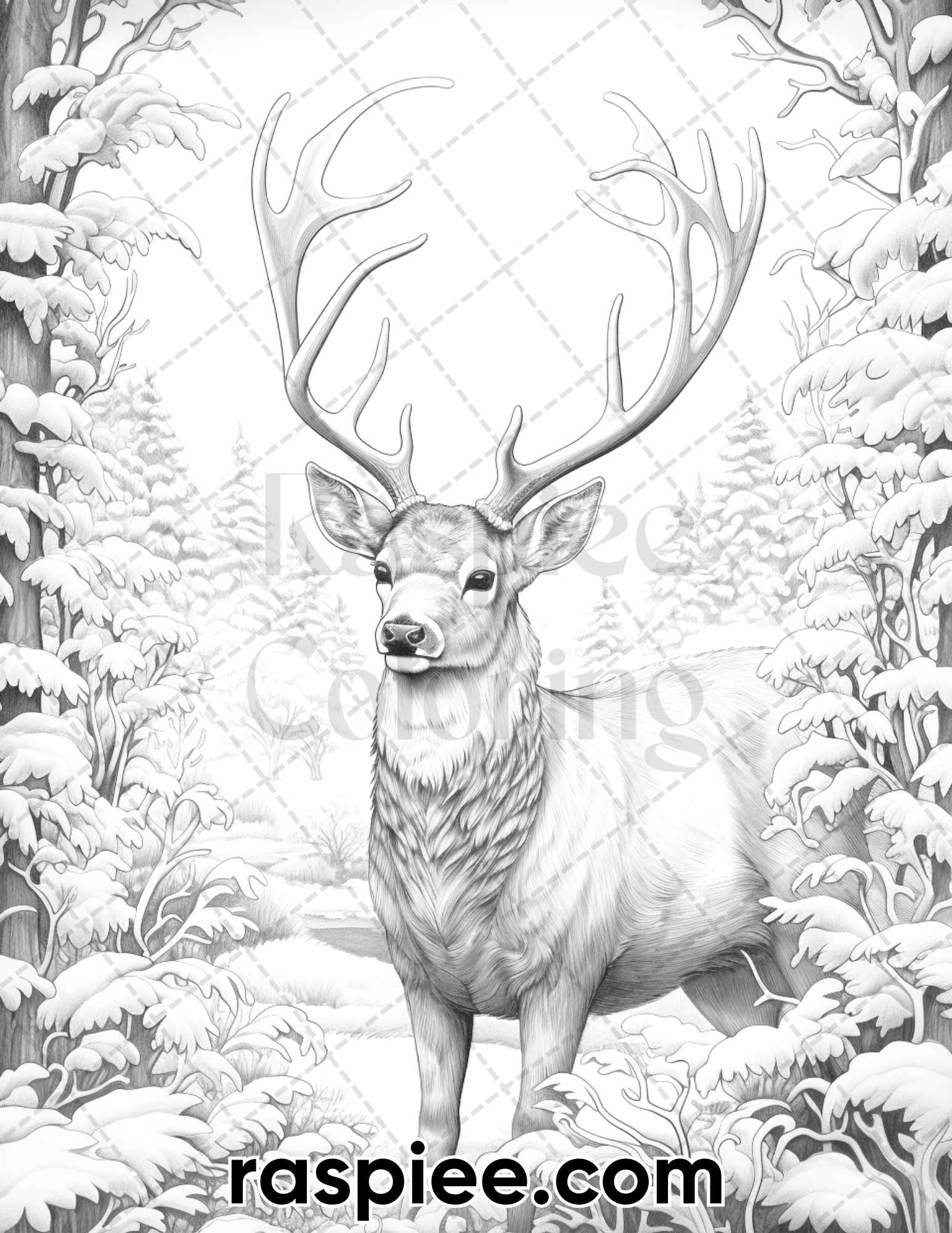 Christmas deer grayscale coloring pages for adults printable pdf i â coloring