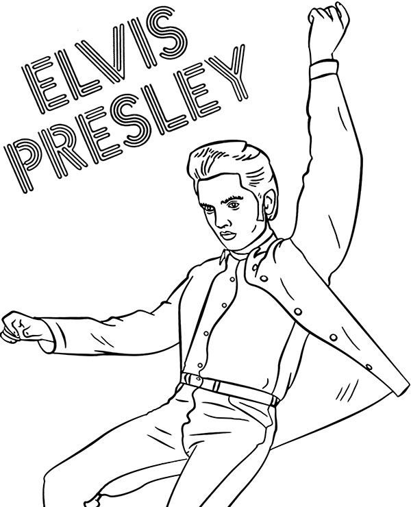 King of rocknroll elvis presley coloring page pintable picture king coloring book monster coloring pages star coloring pages