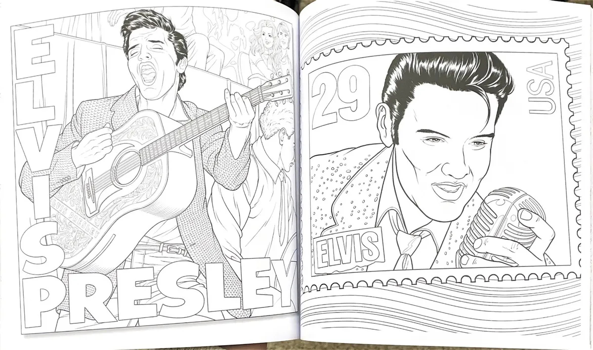 Elvis presley coloring book album covers film roles king of rock roll music new