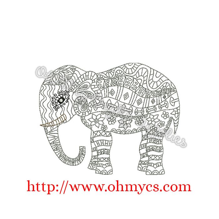 Henna elephant embroidery design