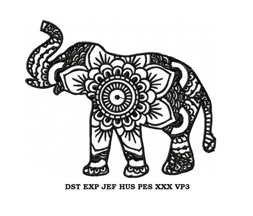 Mandala elephant embroidery design