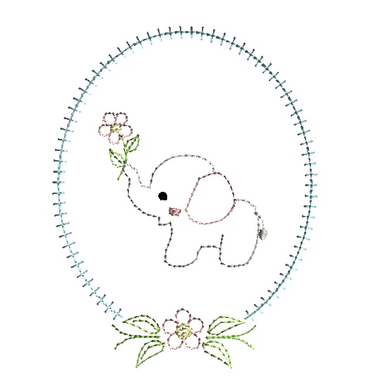 Baby elephant with flower quick stitch machine embroidery design