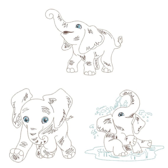 Vintage baby elephants inch machine embroidery designs instant download x hoop azeb