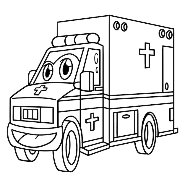 Premium vector ambulance with face vehicle coloring page for kids