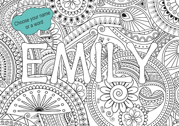 Personalized mandala name for download printable coloring page thin font