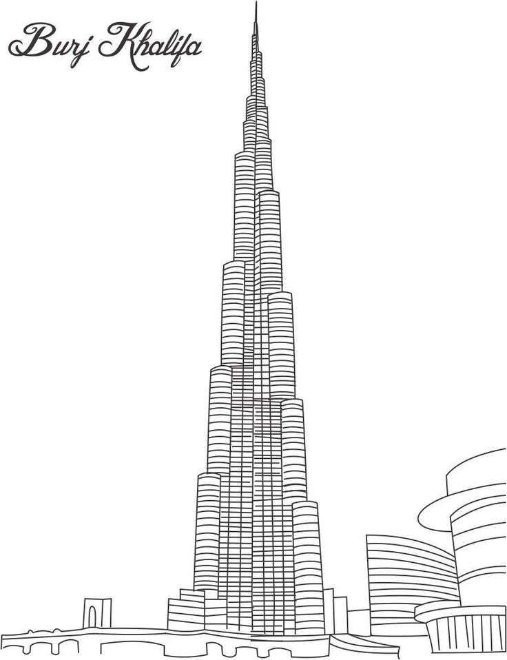 Burj khalifa colorg page for kids pages of great buildg burj khalifa famous buildgs colorg pages