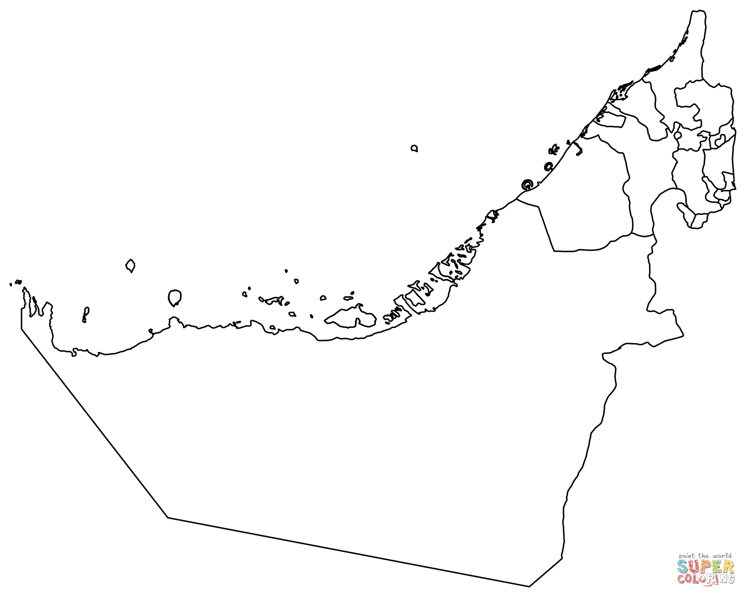 Outline map of united arab emirates with regions coloring page free printable coloring pages