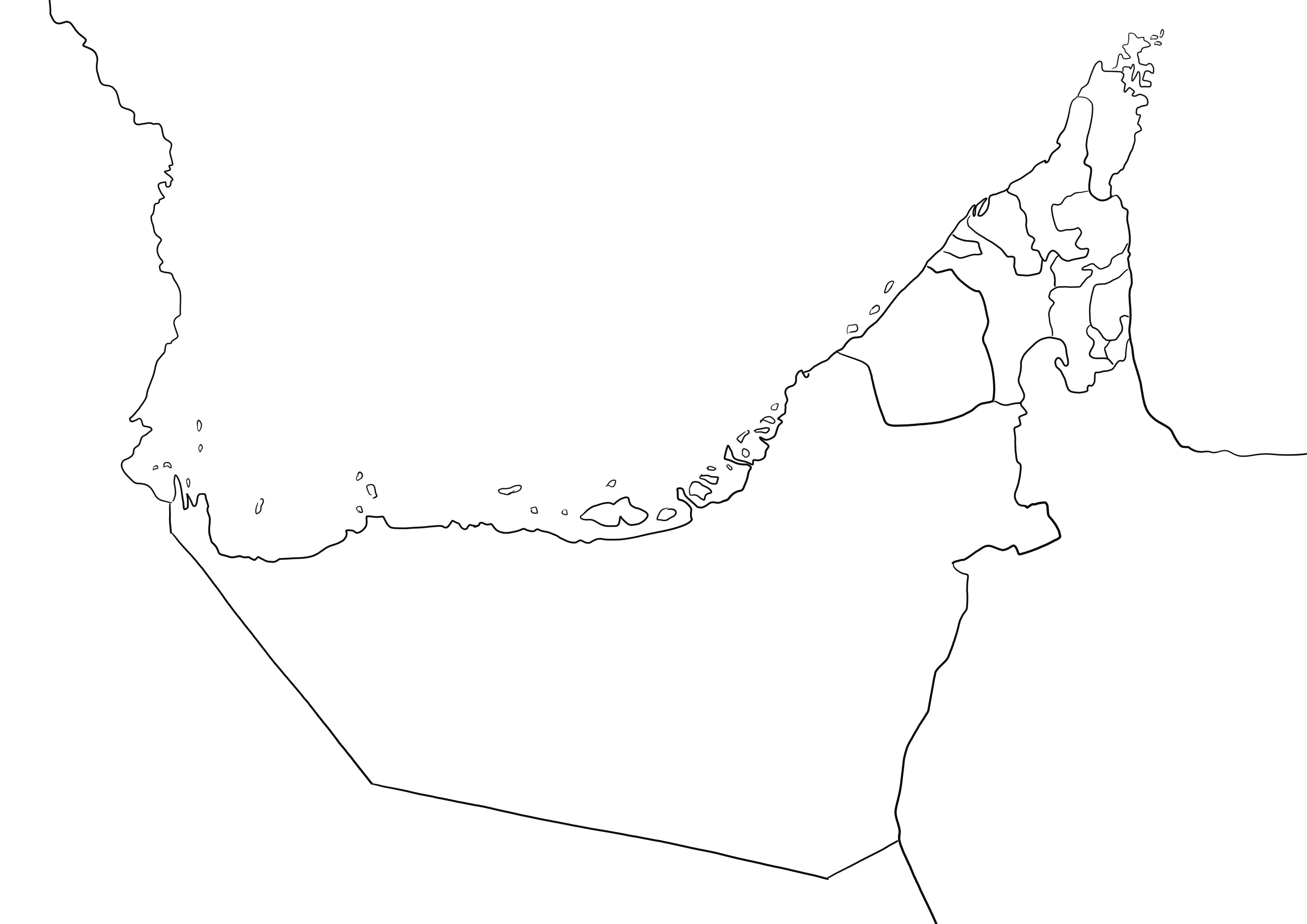 United arab emirates map plain page free printable in black and white easy to color by