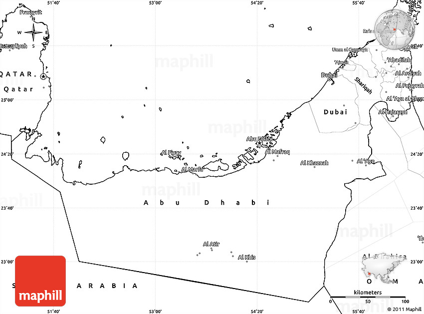 Blank simple map of united arab emirates