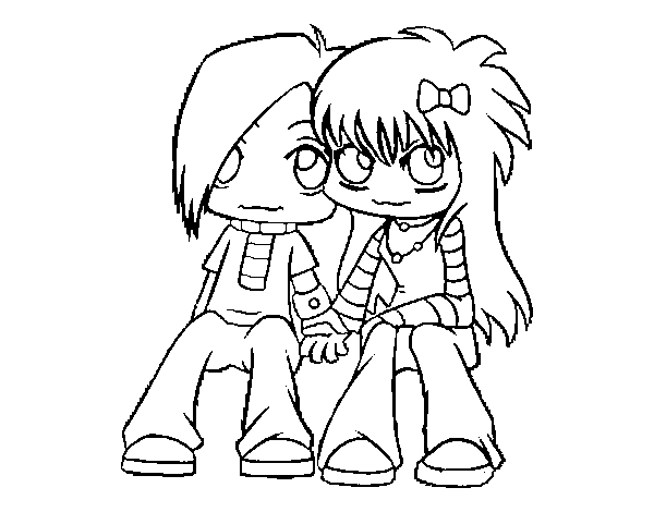 Couple emo coloring page