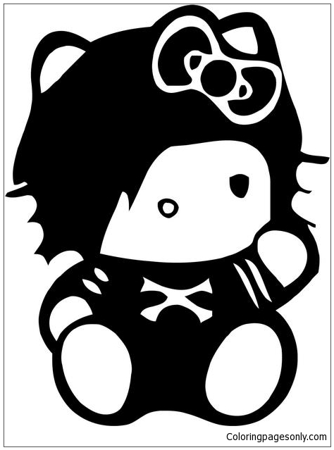 Hello kitty punk rock emo coloring page