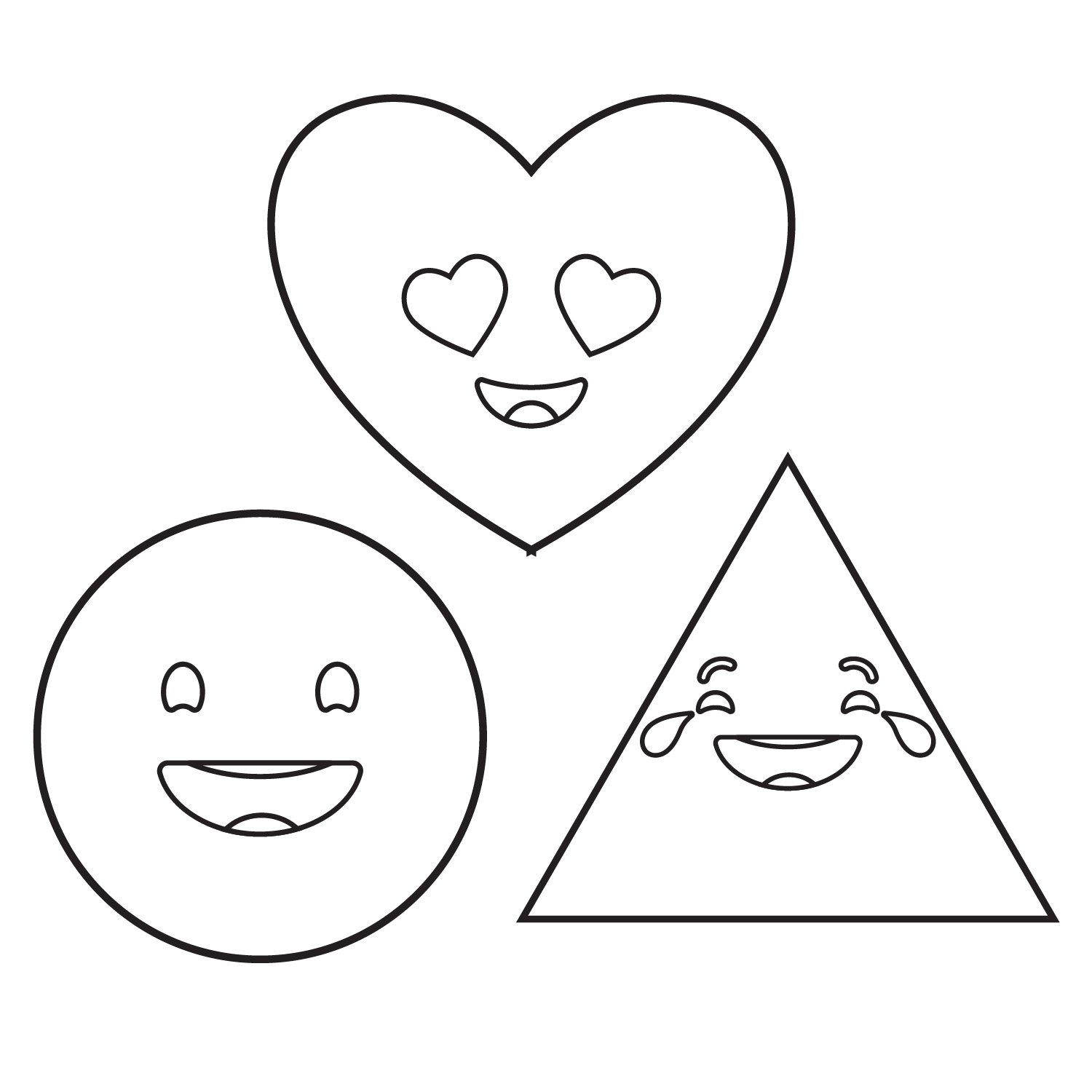 Basic shapes emoji cartoon faces free preschool coloring book