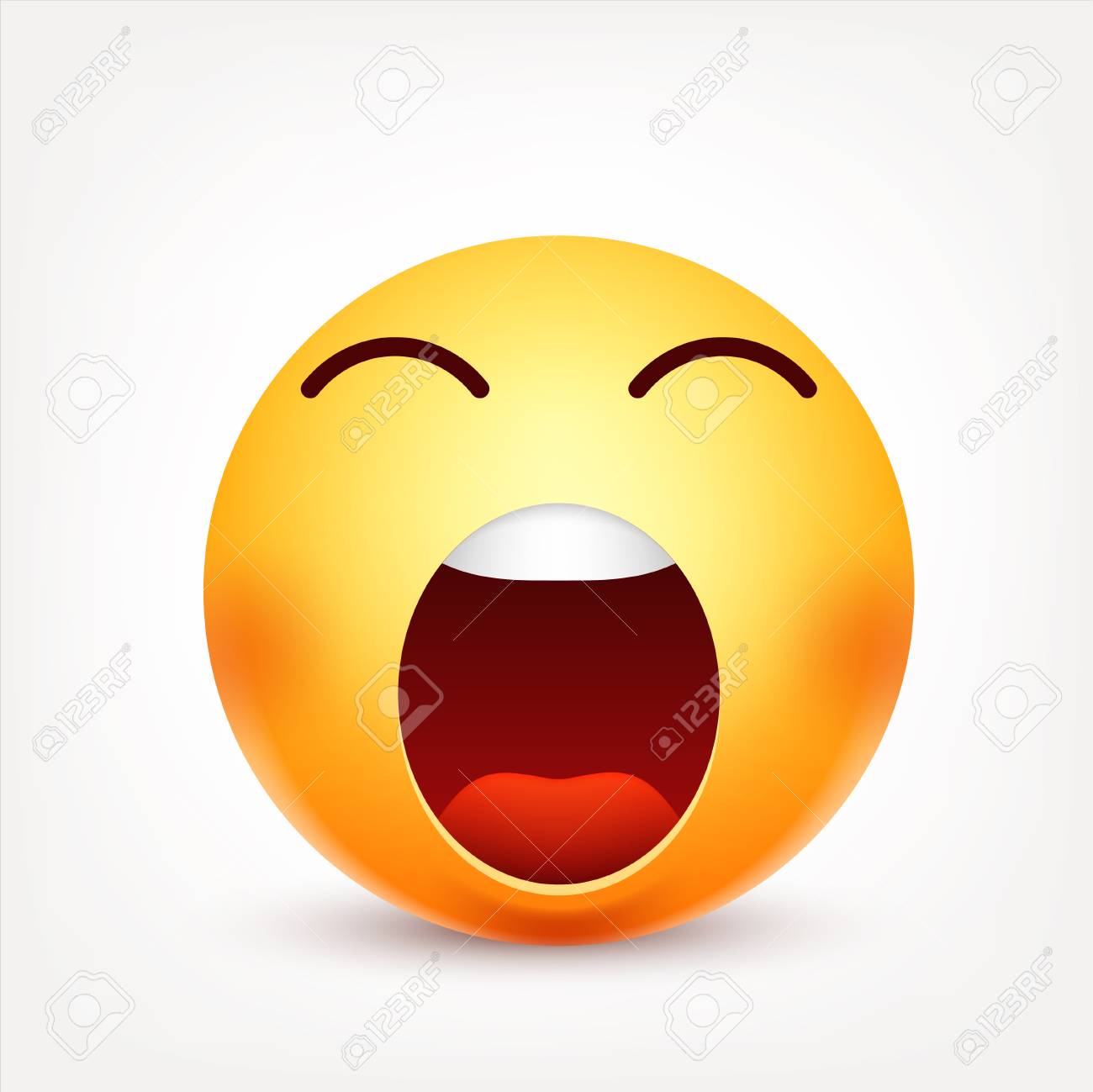 Smiley tired emoticon yellow face with emotions facial expression d realistic emoji funny cartoon charactermood web icon vector illustration royalty free svg cliparts vectors and stock illustration image