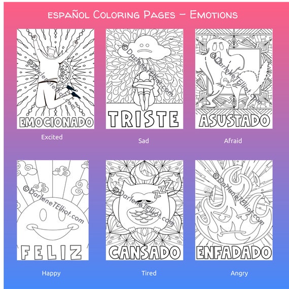 Espaãol digital coloring pages emotions six pages