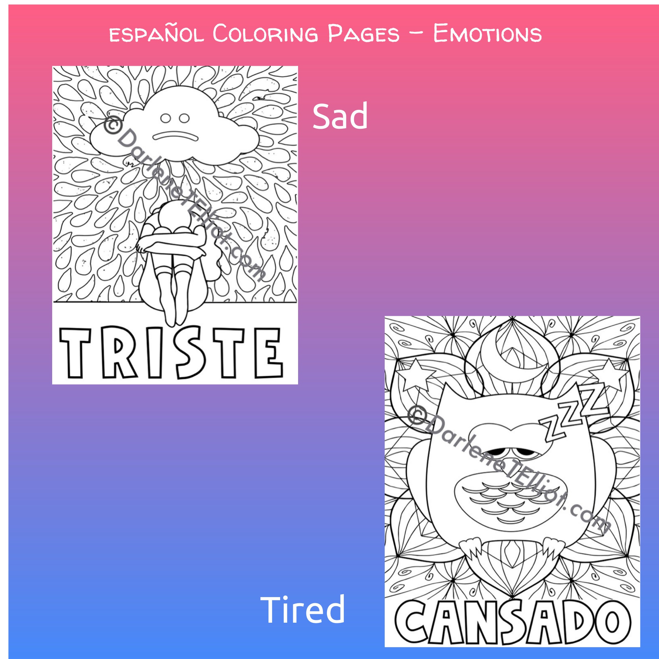 Espaãol digital coloring pages emotions six pages