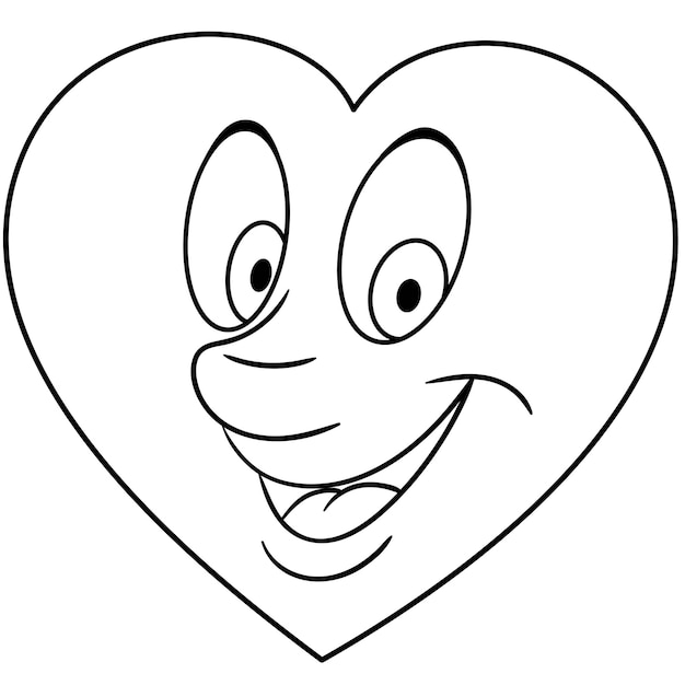 Premium vector cute cartoon heart with happy emoji face kids coloring page