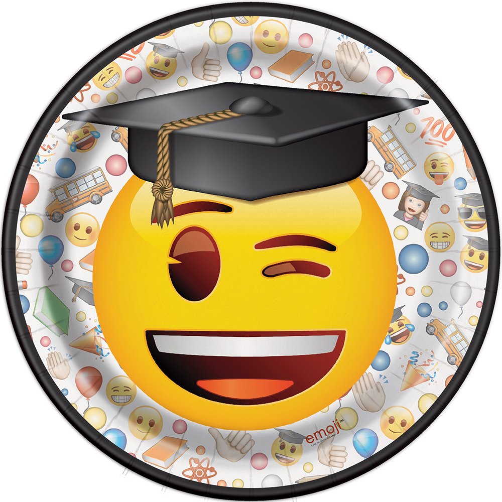 Emoji graduation dessert plates count multi