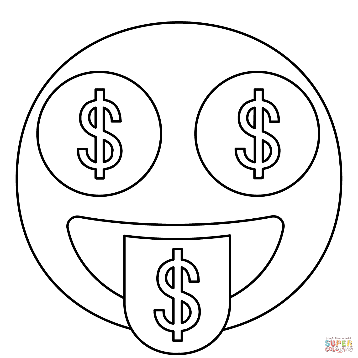 Money mouth face emoji coloring page free printable coloring pages