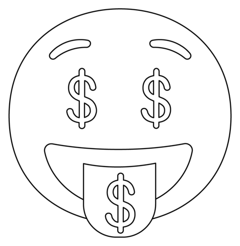 Money mouth face emoji coloring page free printable coloring pages