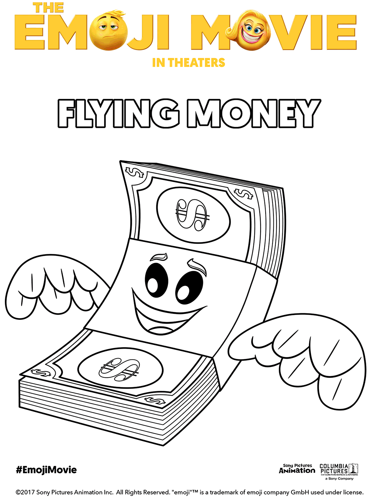 The emoji movie flying money coloring page emoji movie coloring pages emoji coloring pages