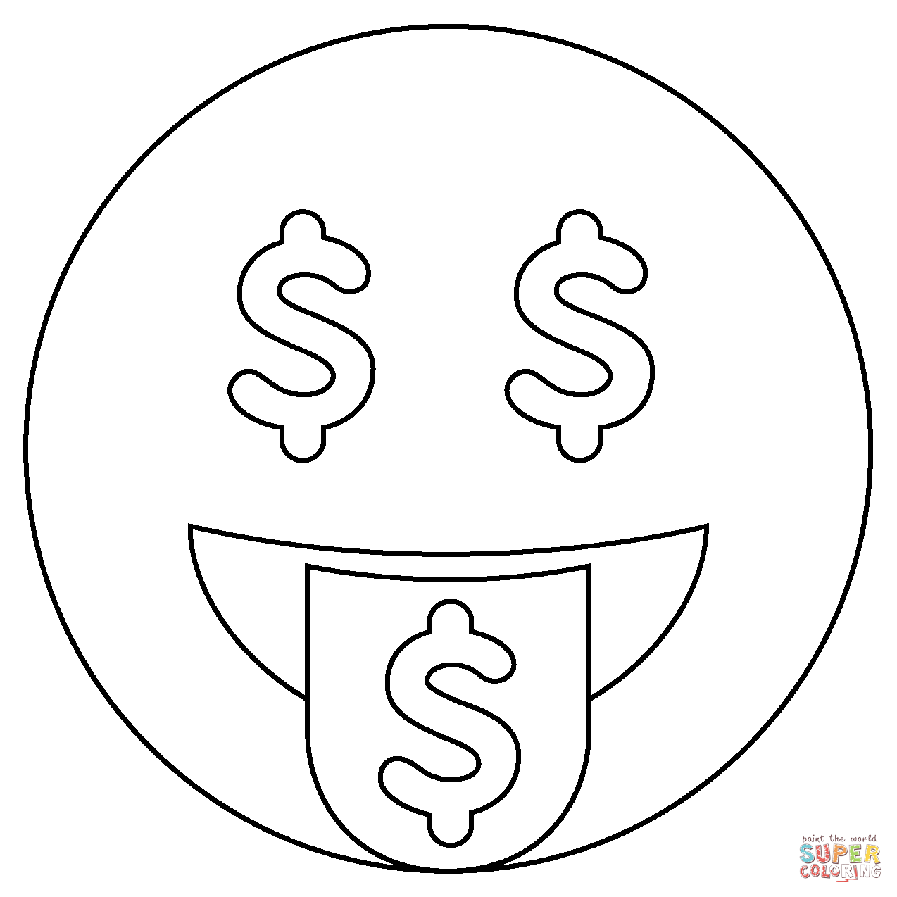 Money mouth face emoji coloring page free printable coloring pages