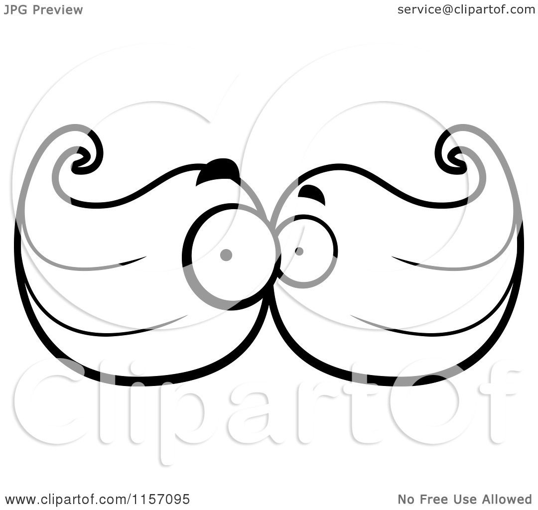 Cartoon clipart of a black and white mustache face character