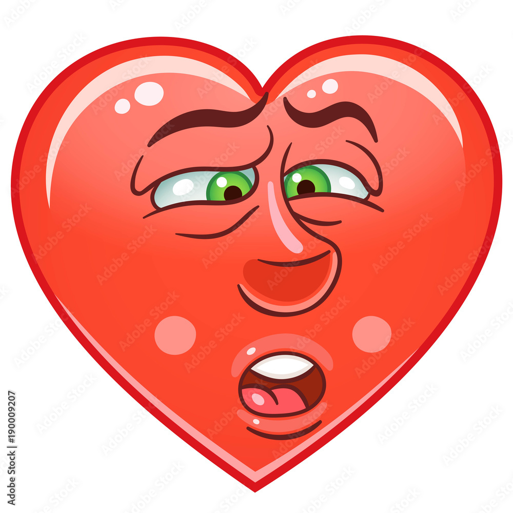 Cartoon red heart bored emoticons smiley emoji disgust emotion design element for valentines day greeting card kids coloring book page t