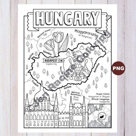 Hungary coloring page geography of europe digital download coloring page