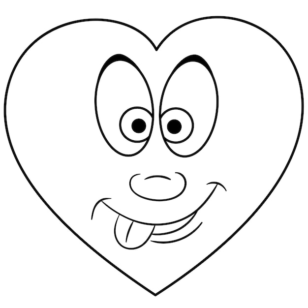 Premium vector cute cartoon heart with funny emoji face kids coloring page