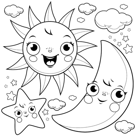 Sun moon coloring page stock illustrations cliparts and royalty free sun moon coloring page vectors