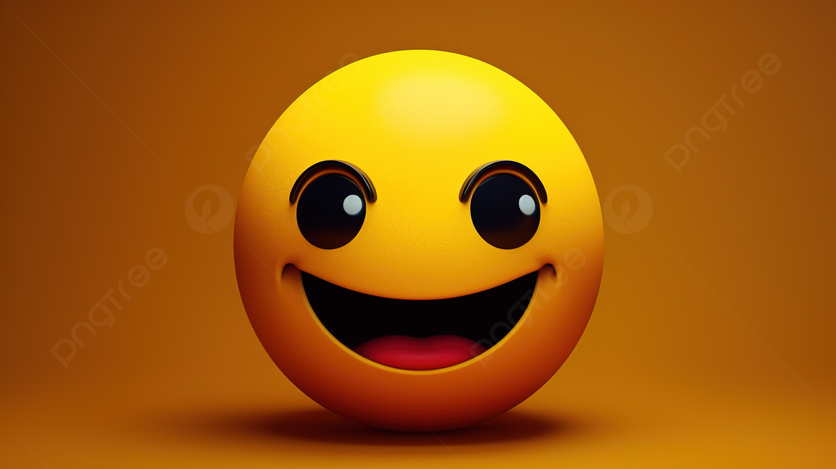 Emoticon sonriente amarillo con los ojos abiertos sobre fondo marrãn una foto de un emoji imagen de fondo para dcarga gratuita