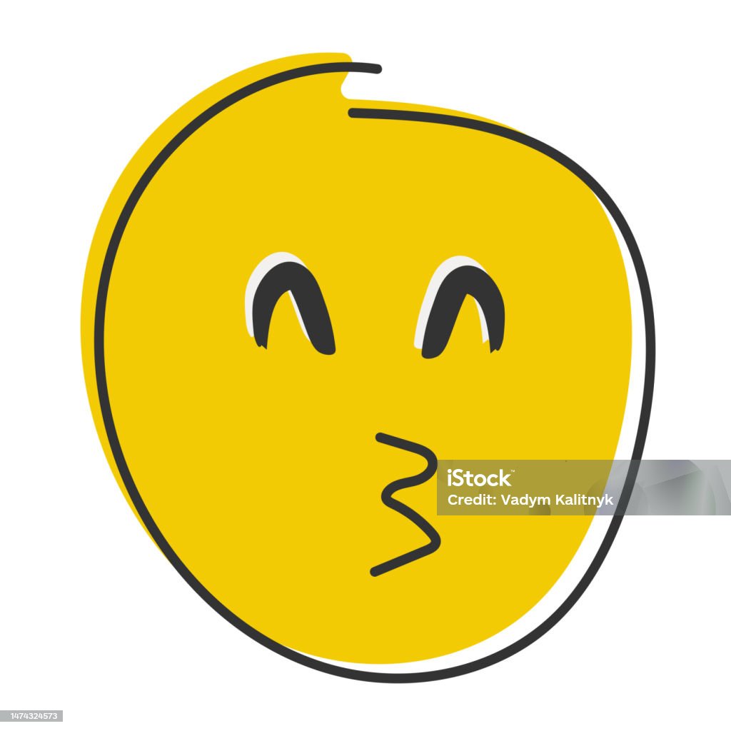 Ilustraciãn de besando emoji con los ojos abiertos beso emoticono con cara feliz y sonrojada emoticono de estilo plano dibujado a mano y mãs vectores libres de derechos de amarillo