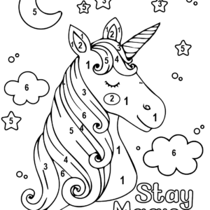 Unicorn color by number coloring pages printable for free download